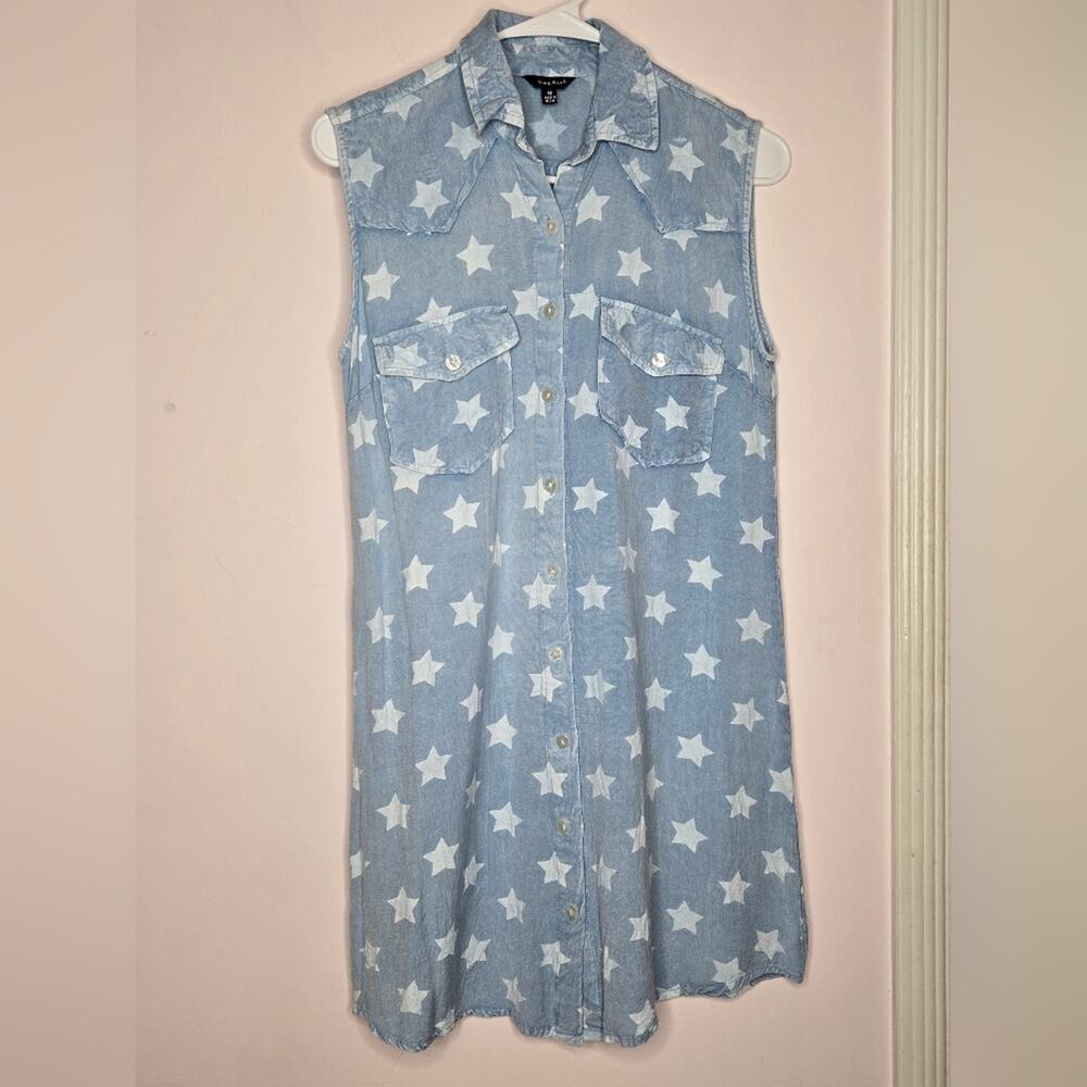 Sim & Sam by Anthropologie Sleeveless Button Down Summer Dress Blue and White